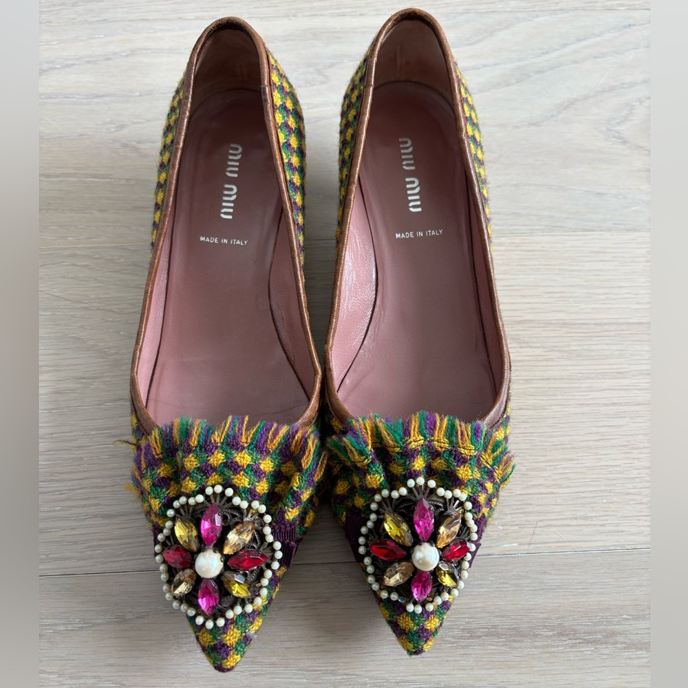 Miu Miu Multicolor Embellished Flats